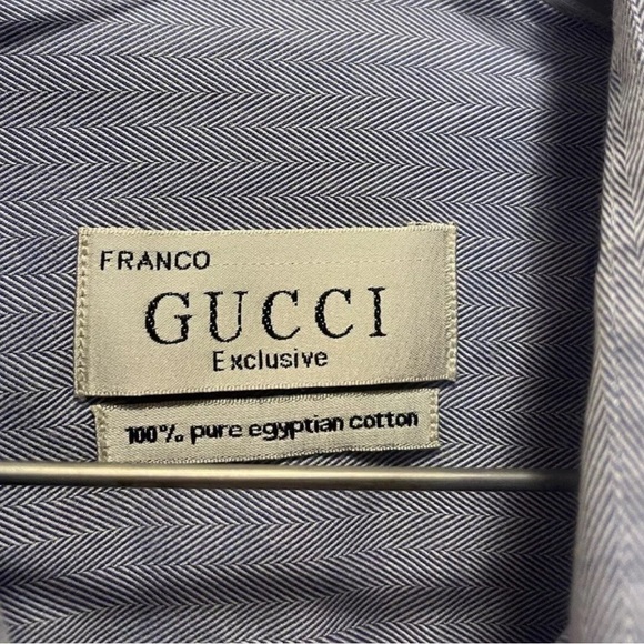 Vintage Franco Gucci Blue Button Down Pure Egyptian Cotton Shirt Size 43 - Picture 2 of 7